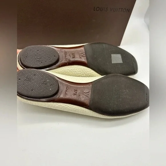 Louis Vuitton LV Logo Ballet Flats Shoes Womens Size 37.5 Beige White - Picture 8 of 16